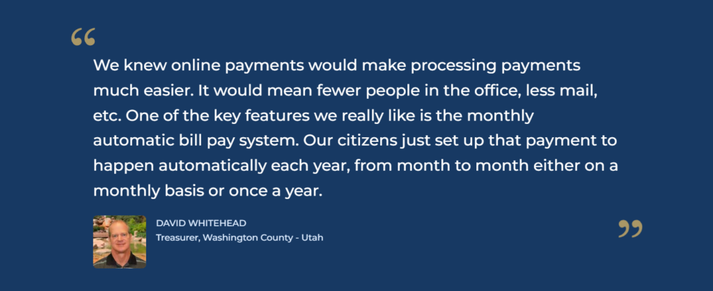 client testimonial by David Whitehead, Treasurer, Washington County, Utah